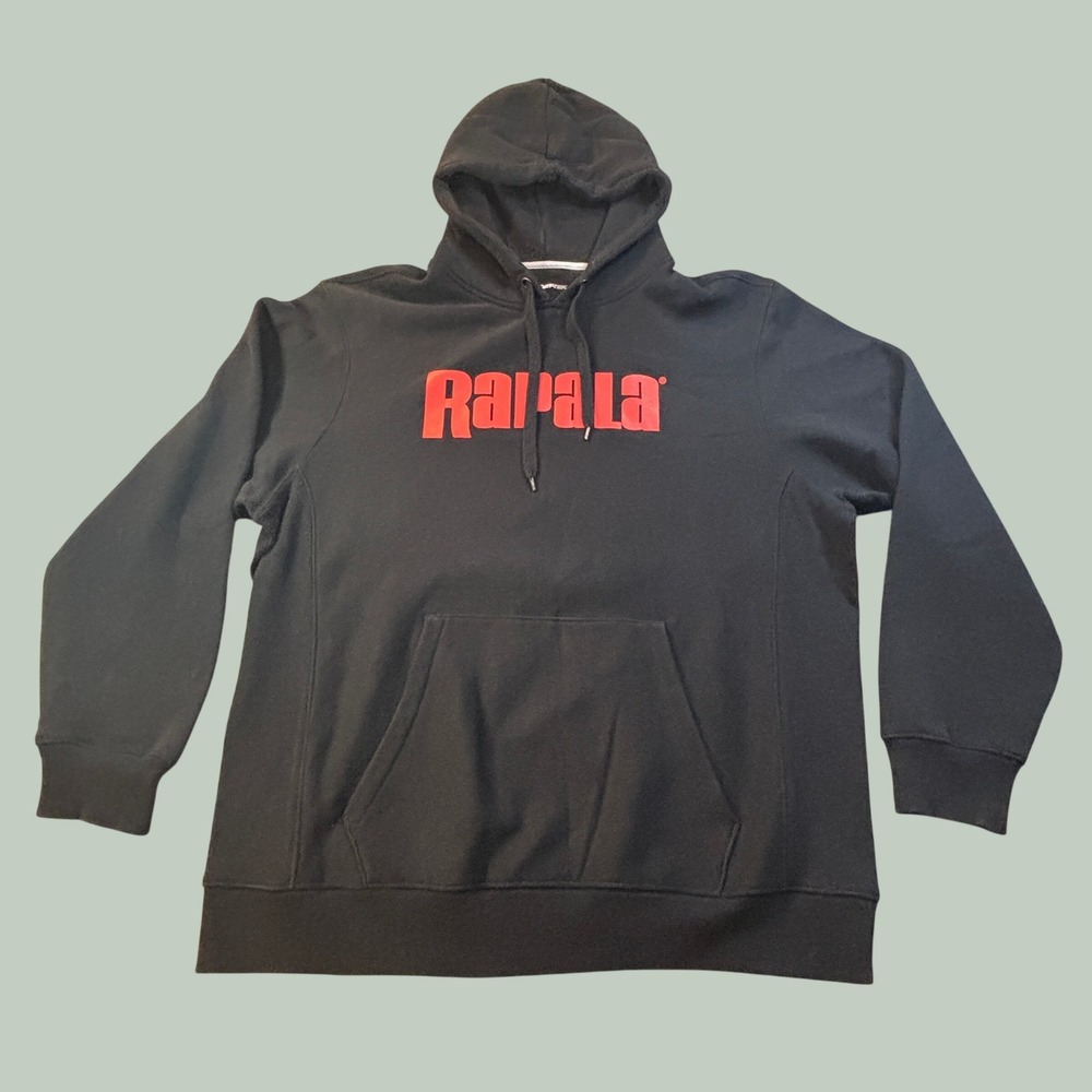 Rapala Sport-Tek Hoodie Mens 2XL Black Red Spellout Fishing Outdoor Pullover